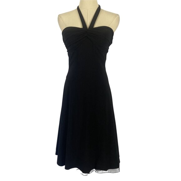 Vintage 90s B. Smart Size 4 Black Halter Ruched Tool Skirt Mini Dress - Picture 2 of 15